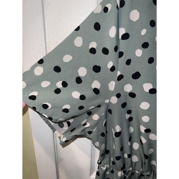 Shein Curve Jumpsuit Womens 2XL Green Wide Leg Polka Dots Short Sleeves Romper - Picture 4 of 10